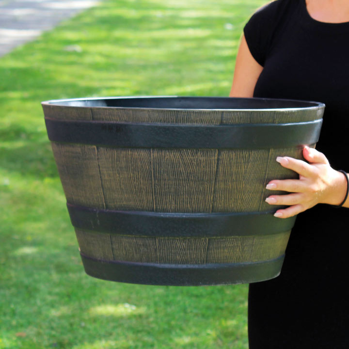 Wooden Barrel Effect Planter ? Medium