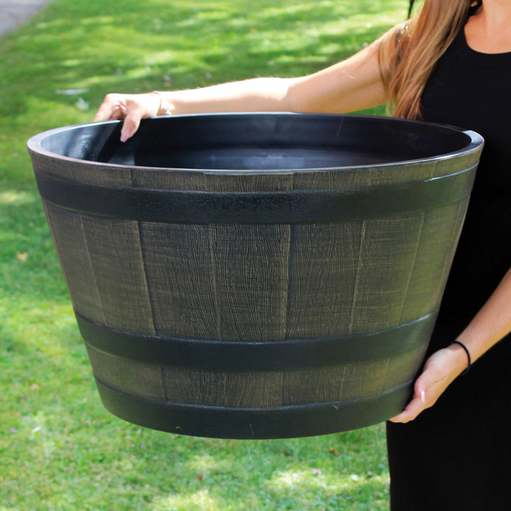 Wooden Barrel Effect Planter ? Large