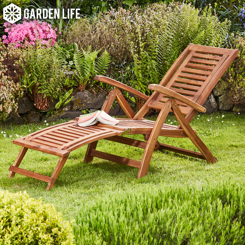 Garden Life Acacia Folding Steamer Deck Chair