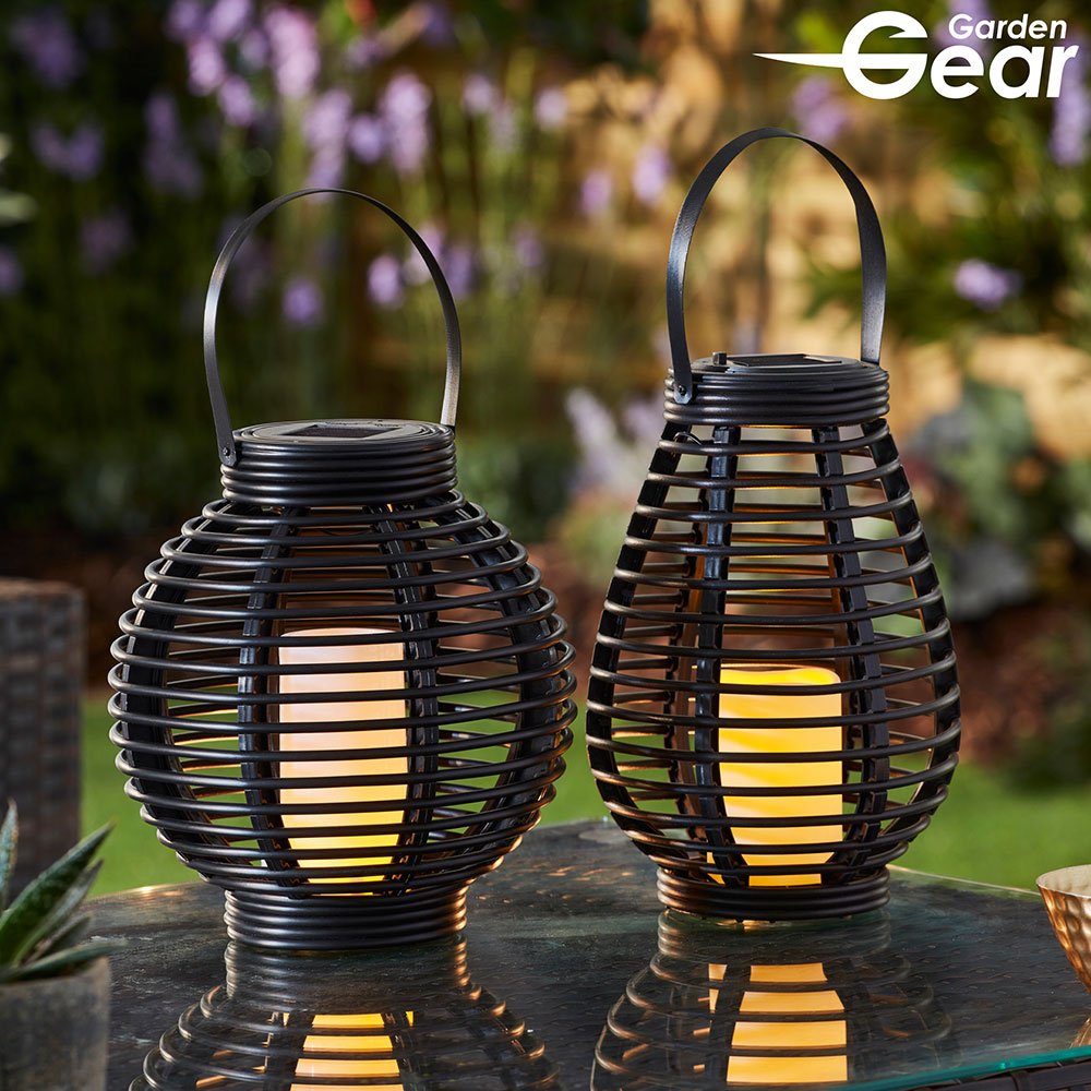 Garden Gear Flickering Candle Rattan Solar Lantern