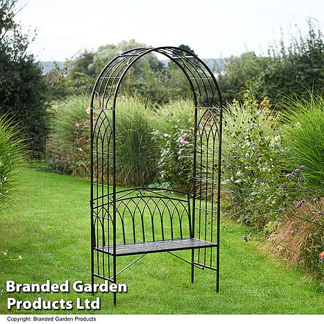 Wrought Iron Garden Arch with Bench