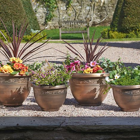 4 Pack Of Antique Effect Planters