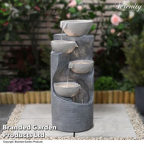 Large Four Bowl Cascading Water Feature With LED Lights