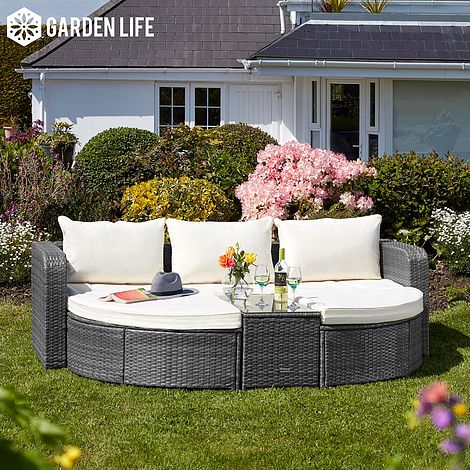 Firenze Five-Section Rattan Daybed - Dark Grey