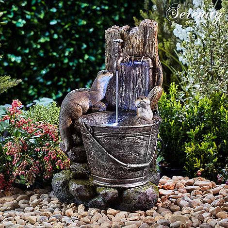Serenity Playing Otters Water Bucket Water Feature