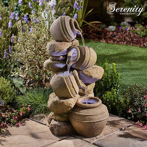 Serenity Cascading Tipping Pots Stone Wall Water Feature